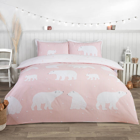 Polar Bear Flannelette Duvet Cover Set Blush