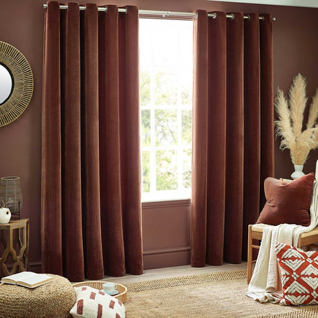 Heavy Chenille Room Darkening Eyelet Curtains Nutmeg