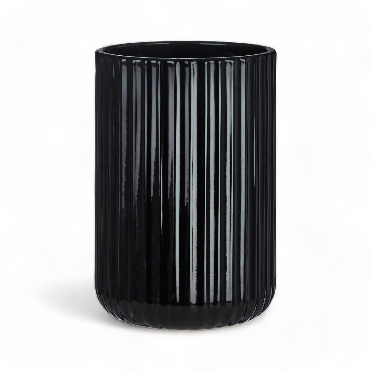 Black Ribbed Glass Tumbler