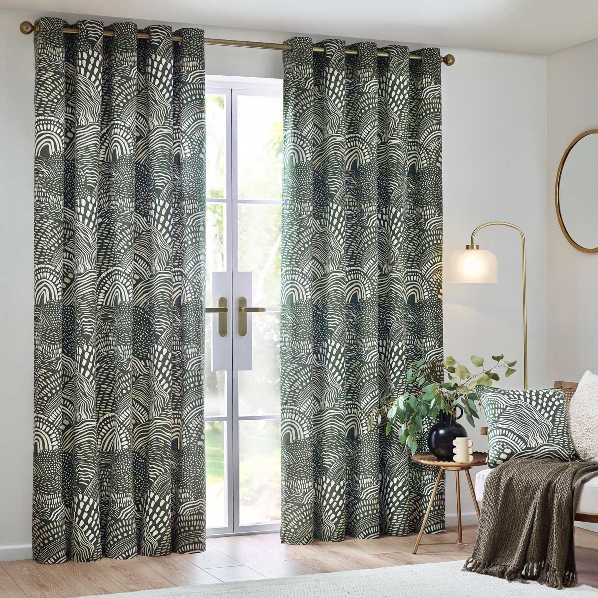 Nola Abstract Eyelet Curtains Olive