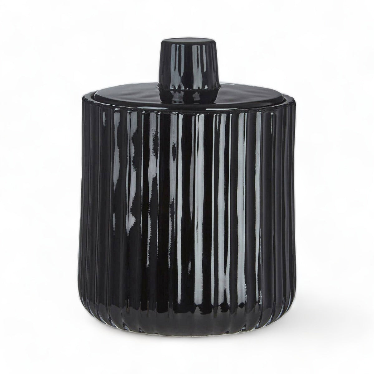 Black Ribbed Glass Storage Jar