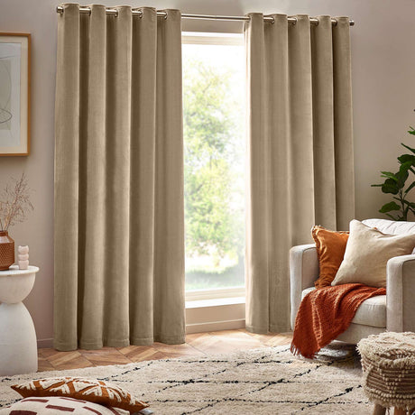 Heavy Chenille Room Darkening Eyelet Curtains Natural