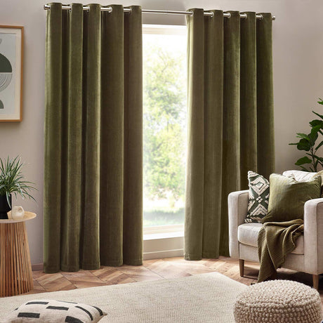 Heavy Chenille Room Darkening Eyelet Curtains Olive