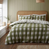 Brushed Seersucker Gingham Duvet Cover Set Olive