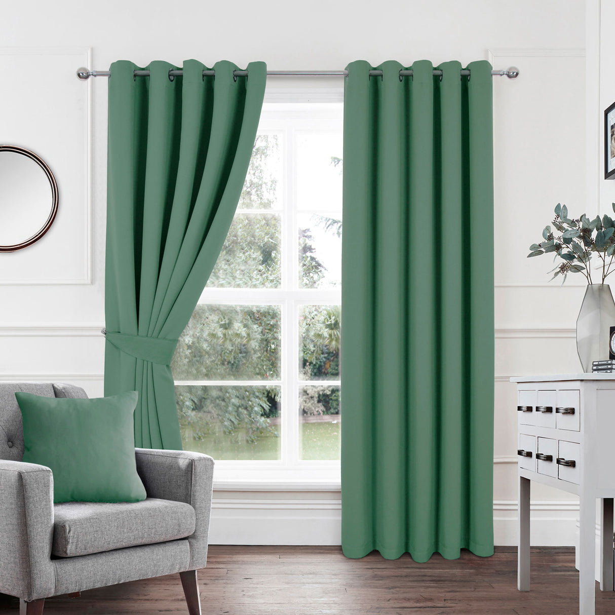 Woven Blackout Eyelet Curtains Green