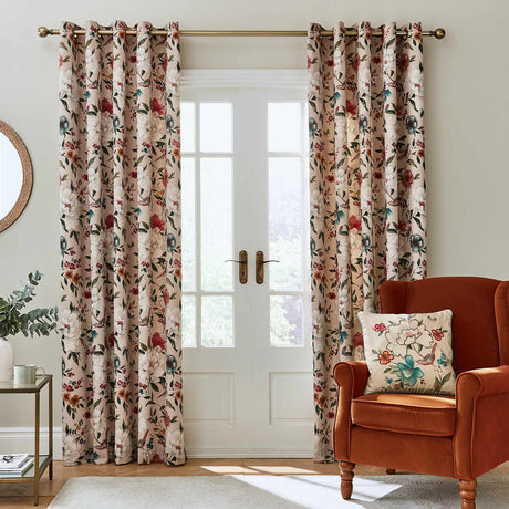 Pippa Floral Birds Eyelet Curtains