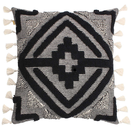 furn. Kalai Tuft Tasselled Cushion Cover Black 45cm x 45cm (18"x18")