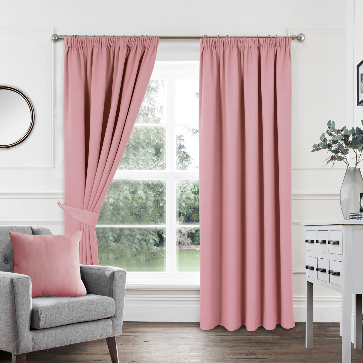 Woven Blackout Tape Top Curtains Soft Pink