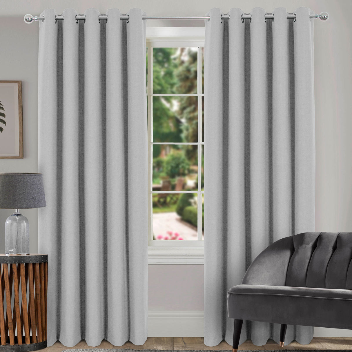 Spencer Faux Wool Blackout Eyelet Curtains Grey