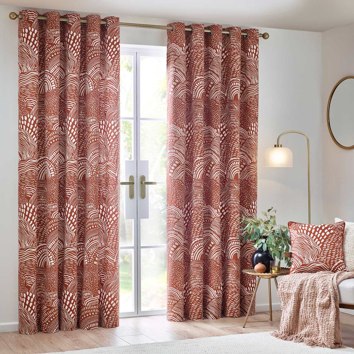 Nola Abstract Eyelet Curtains Chestnut