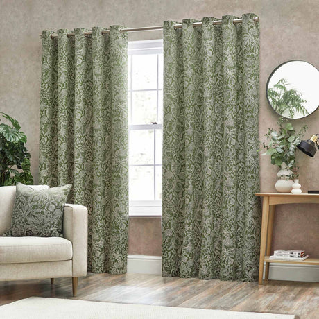 Bali Jacquard Leaf Eyelet Curtains Olive