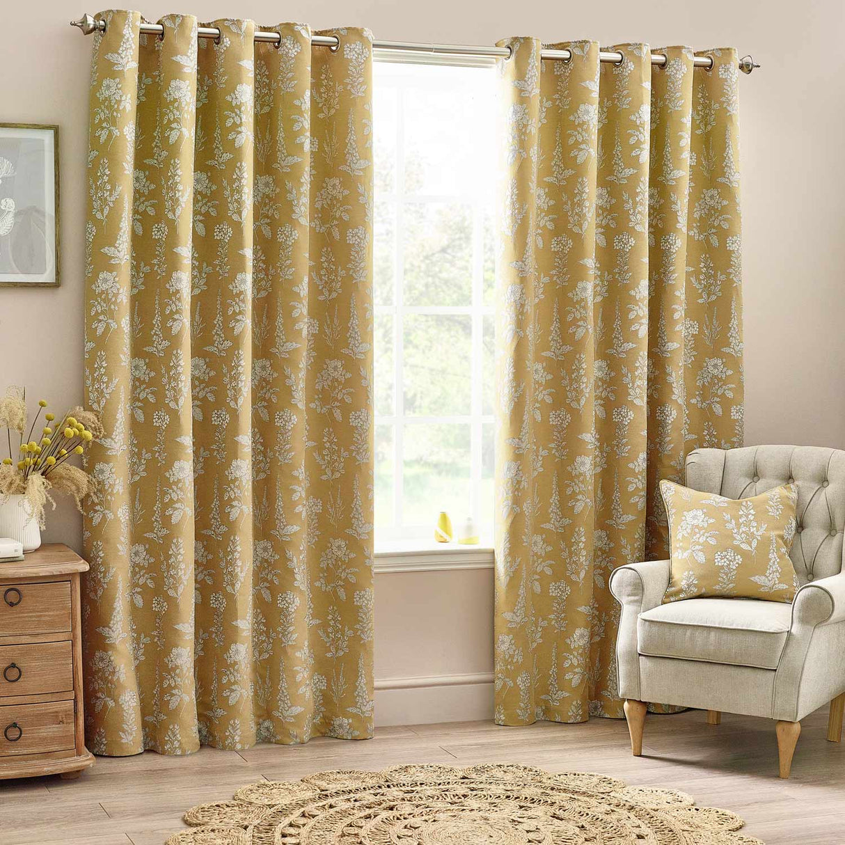 Sophia Room Darkening Eyelet Curtains Gold