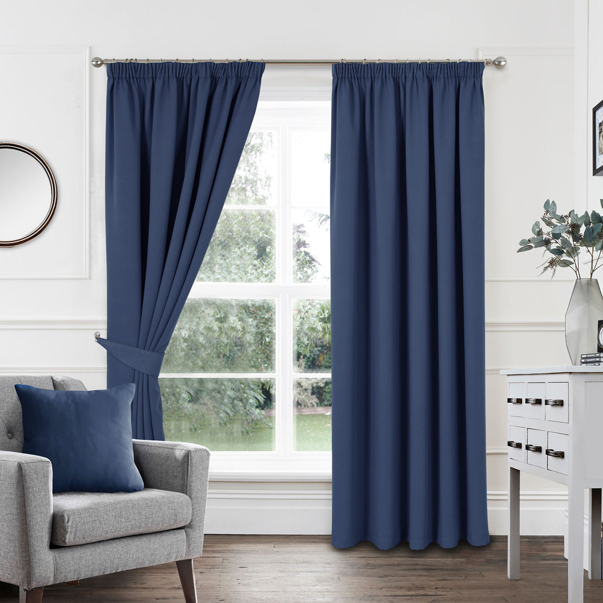 Woven Blackout Tape Top Curtains Navy