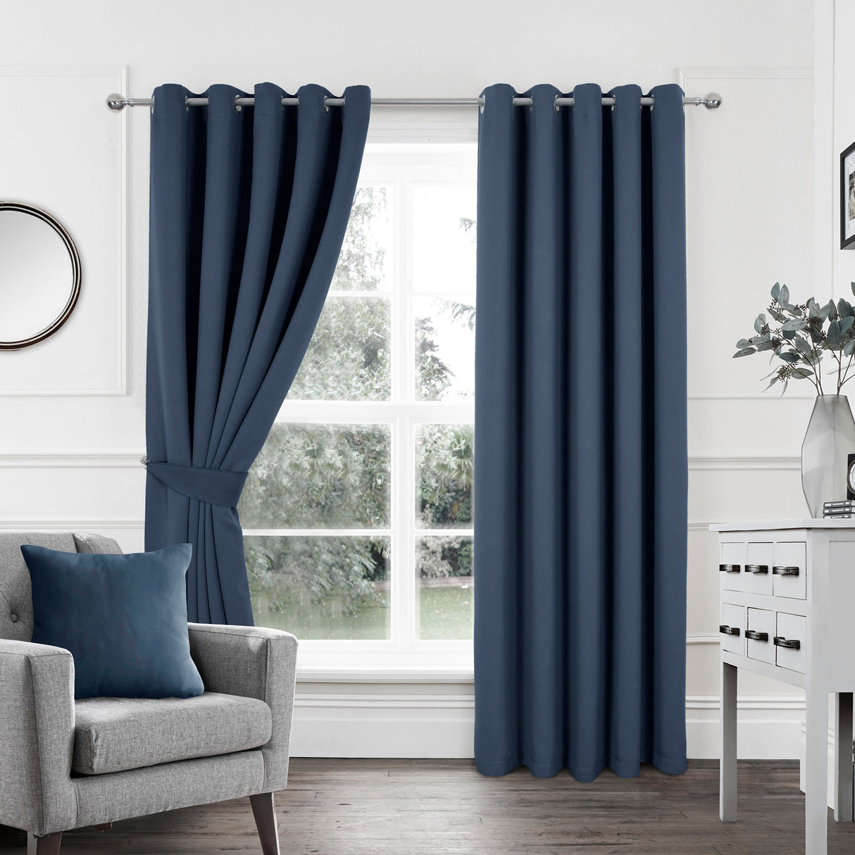 Woven Blackout Eyelet Curtains Navy