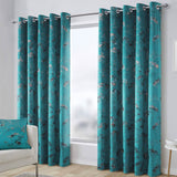 Lucia Metallic Thermal Eyelet Curtains Teal