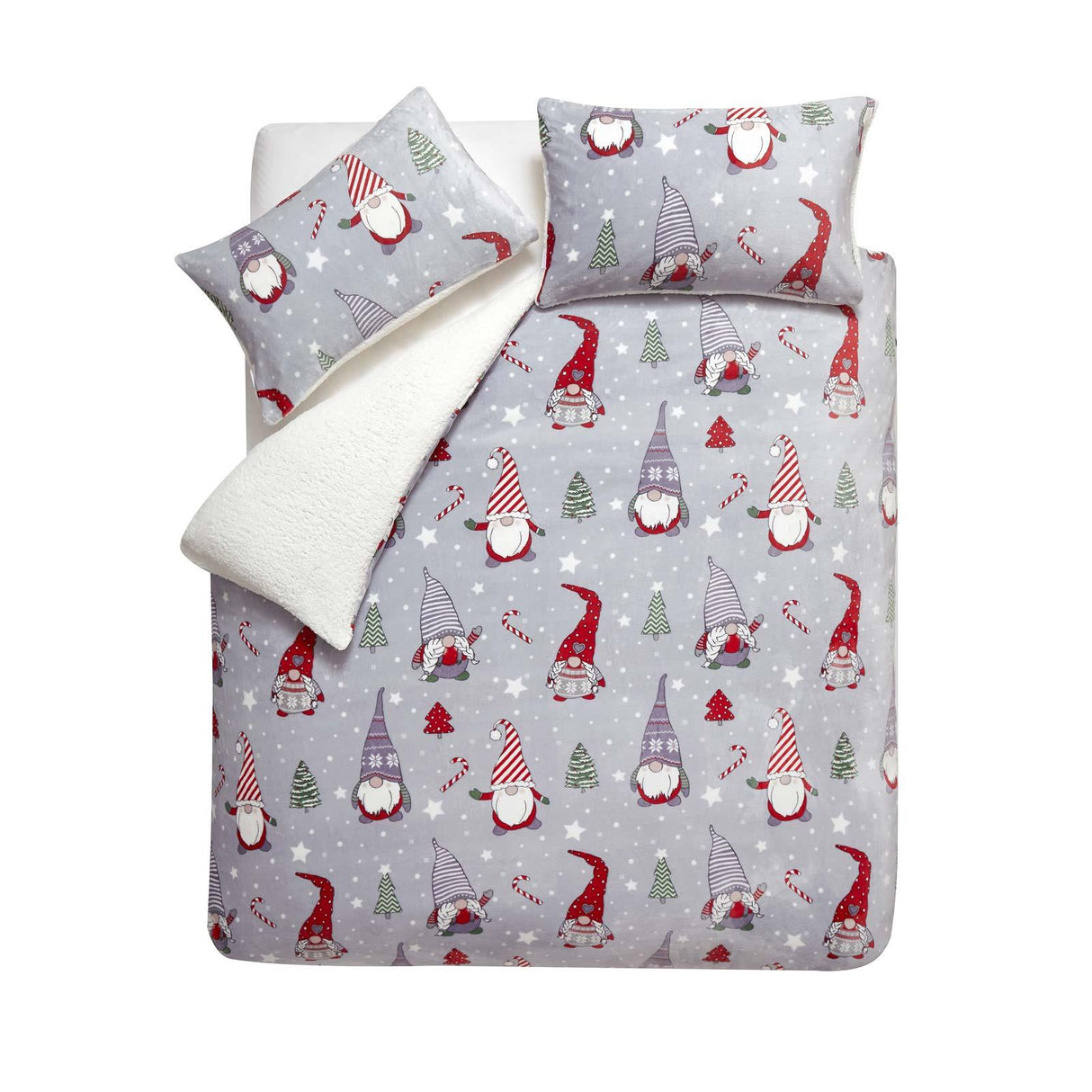 Christmas Festive Gnomes Duvet Cover Set Grey