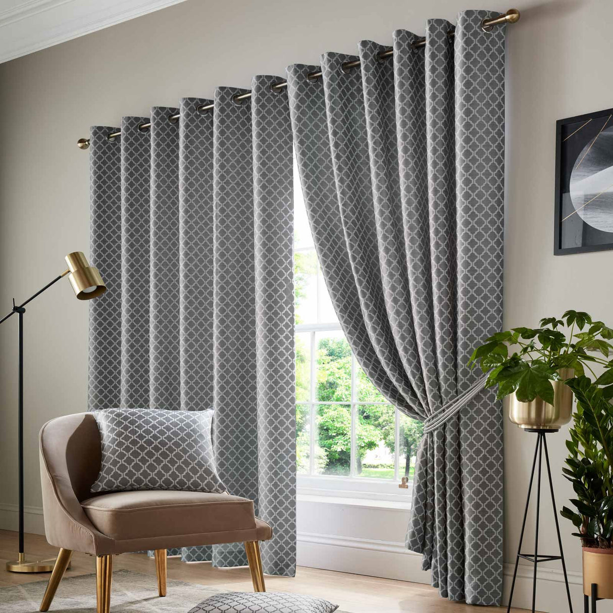 Cotswold Jacquard Eyelet Curtains Latte 66" x 90"