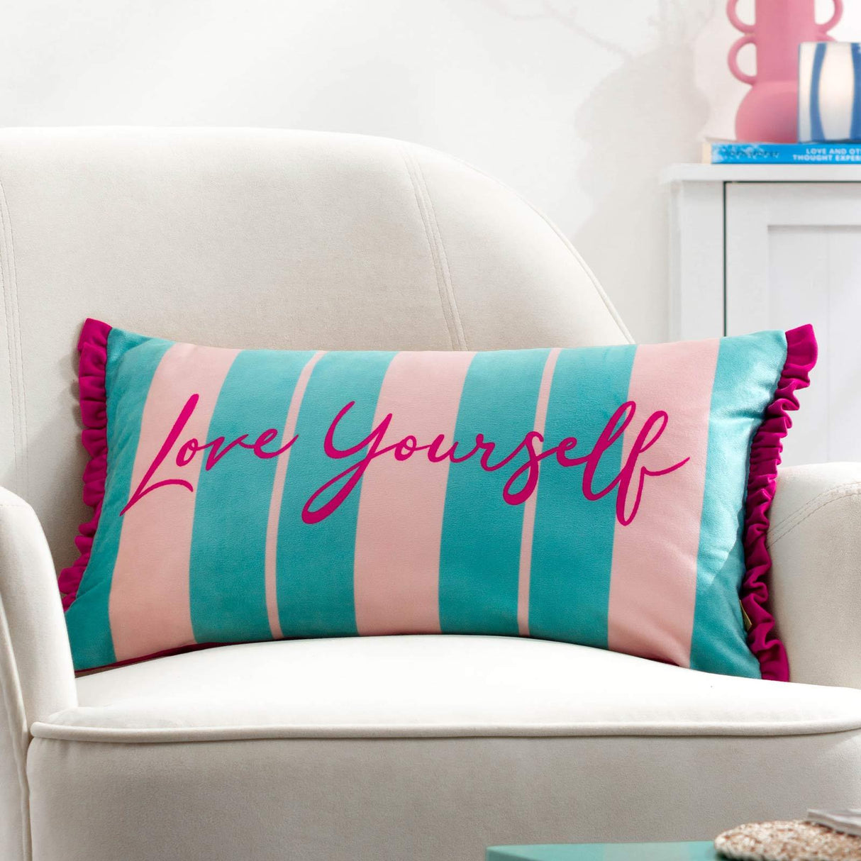 Love Yourself Striped Velvet Cushion Cover