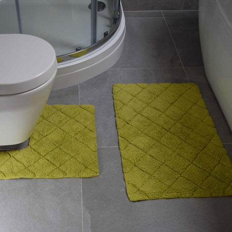 2 Piece Bath Mat Pedestal Set Diamond 100% Cotton Bath Toilet Bathroom Mats