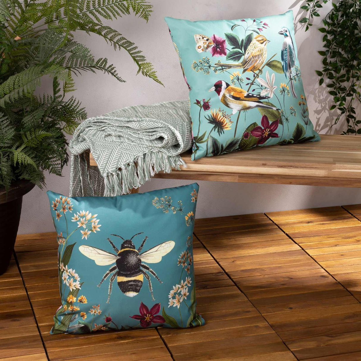 Midnight Garden Bee Outdoor Cushion Cover 17" x 17"