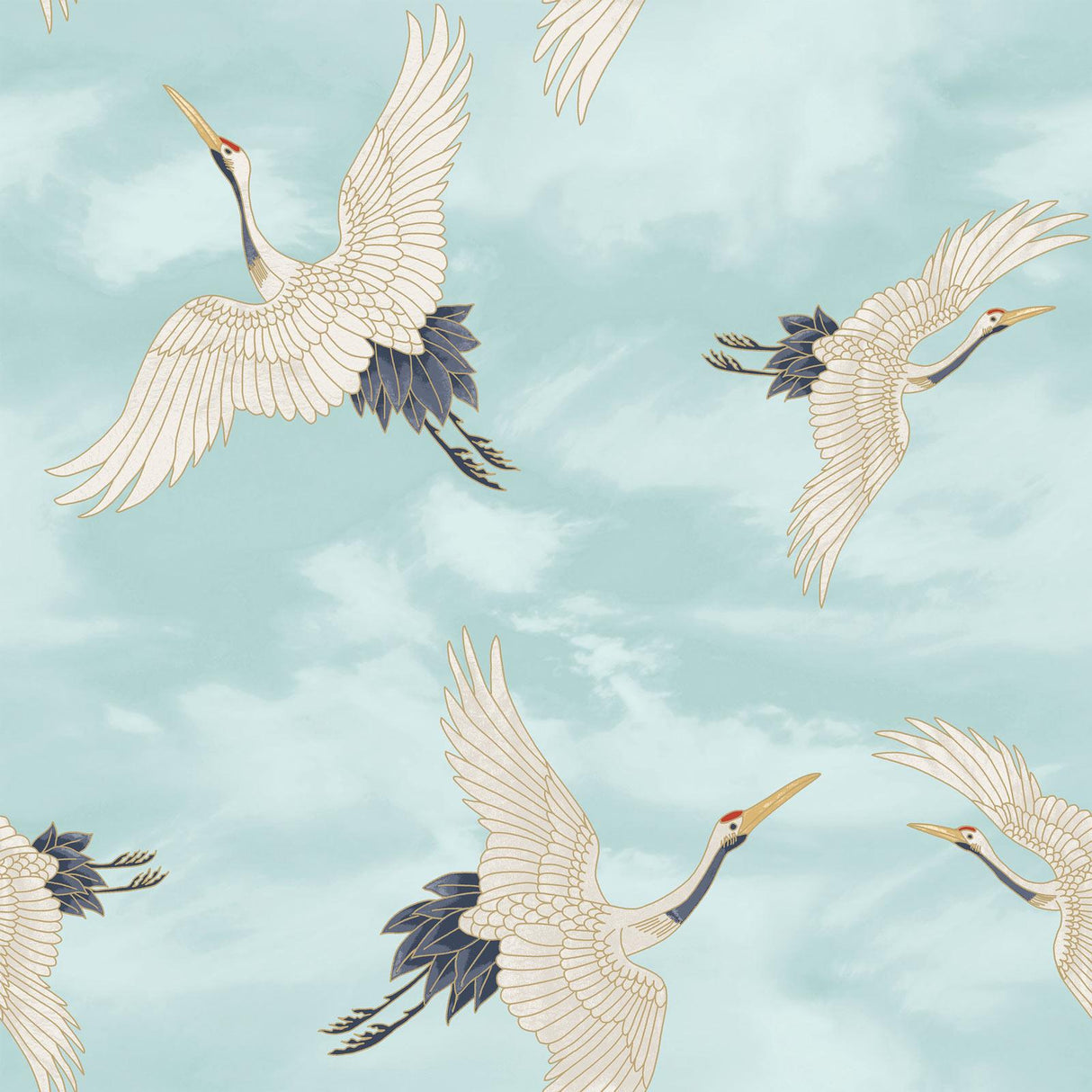 Cranes Duck Egg Blue Wallpaper