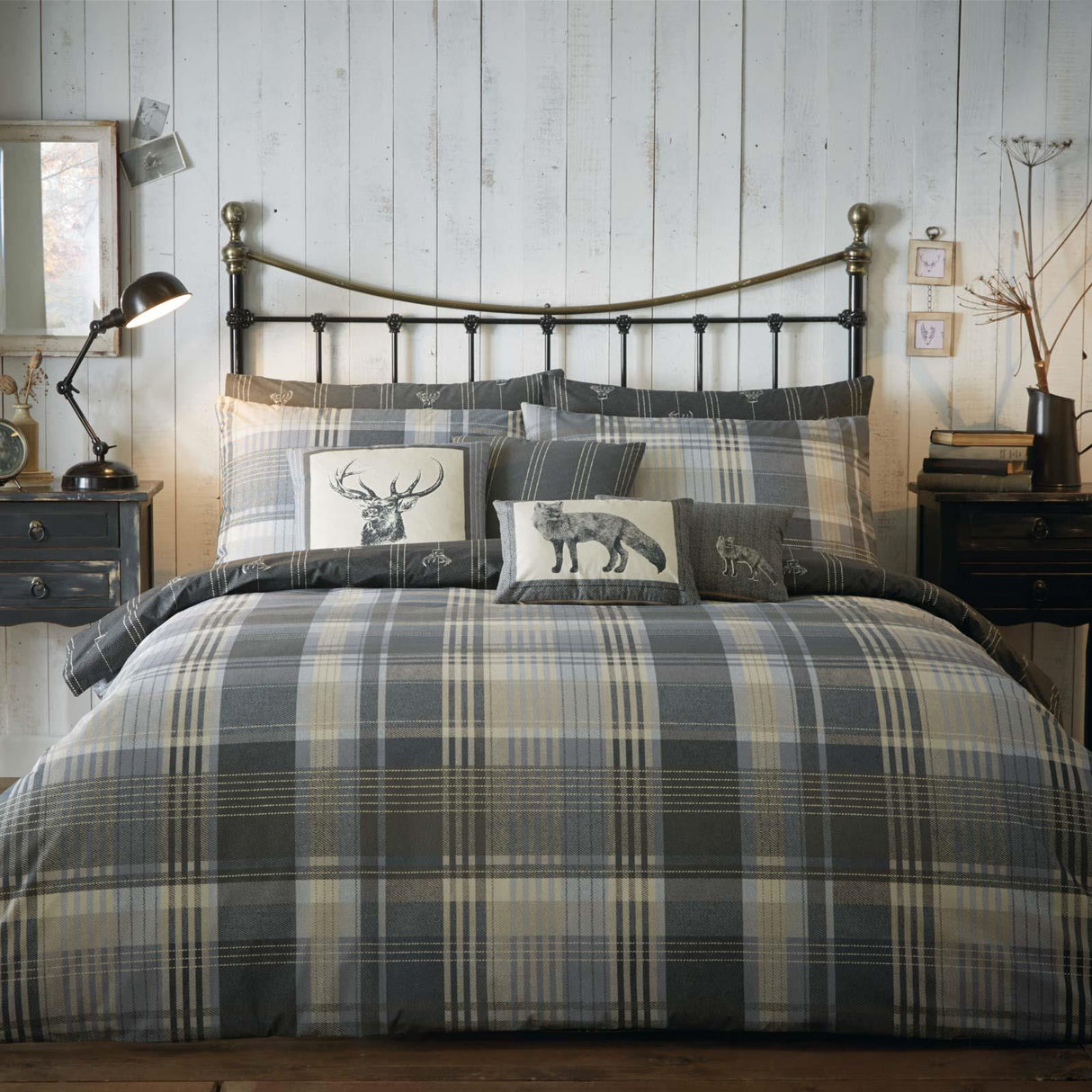 Connolly Check Brushed Cotton Duvet Cover Charcoal