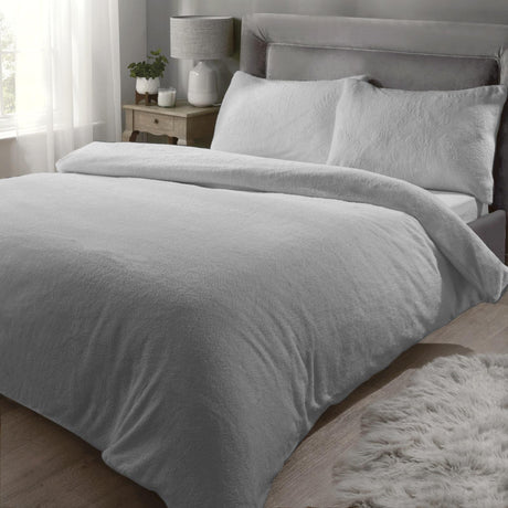 Sherpa Teddy Fleece Silver Duvet Cover Set