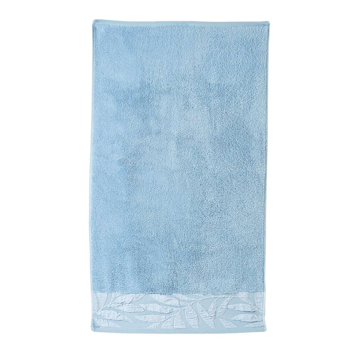 Lacie Jacquard Leaf Trim 100% Cotton Zero Twist Bathroom Towel Blue