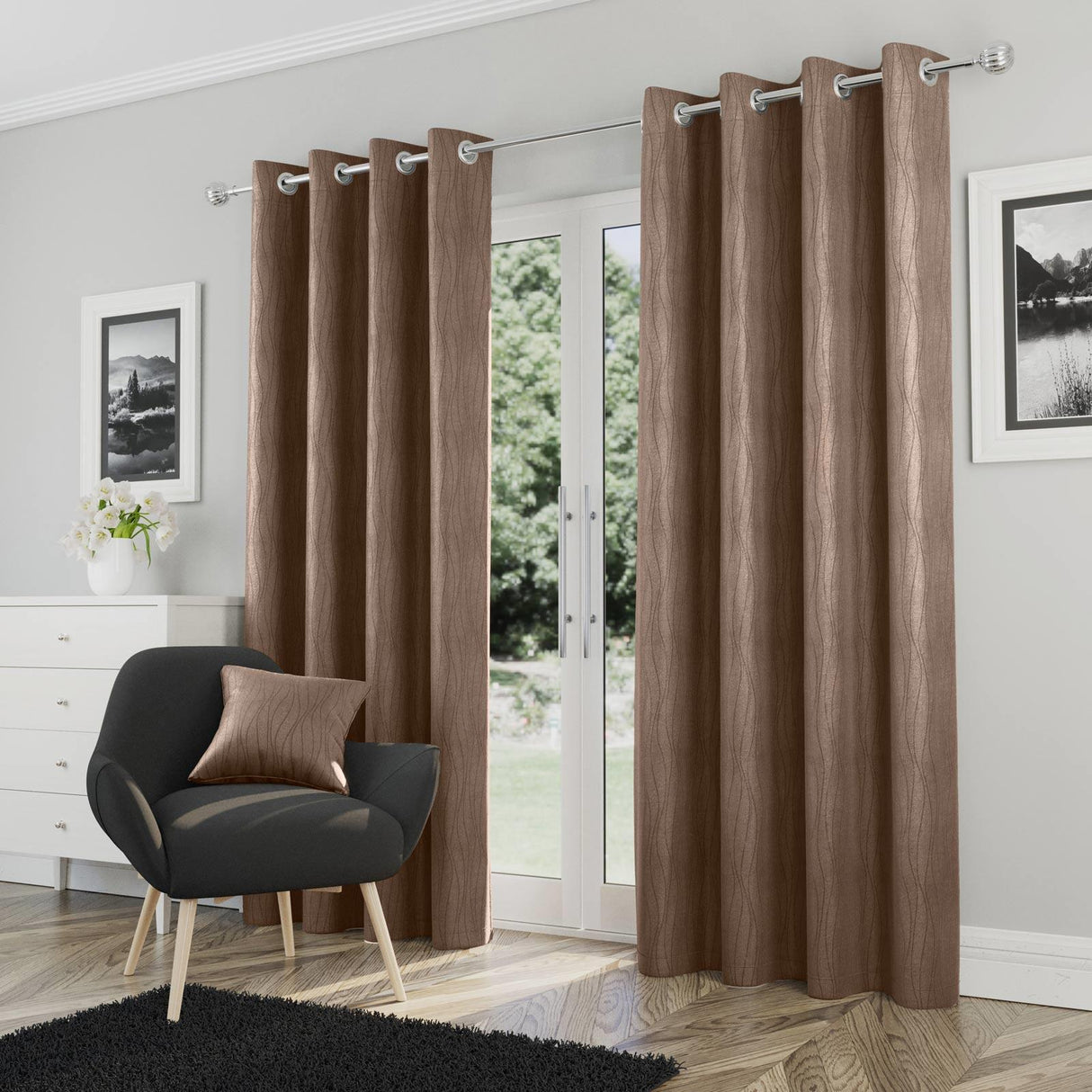 Goodwood Thermal Eyelet Curtains Bronze 46" x 54"