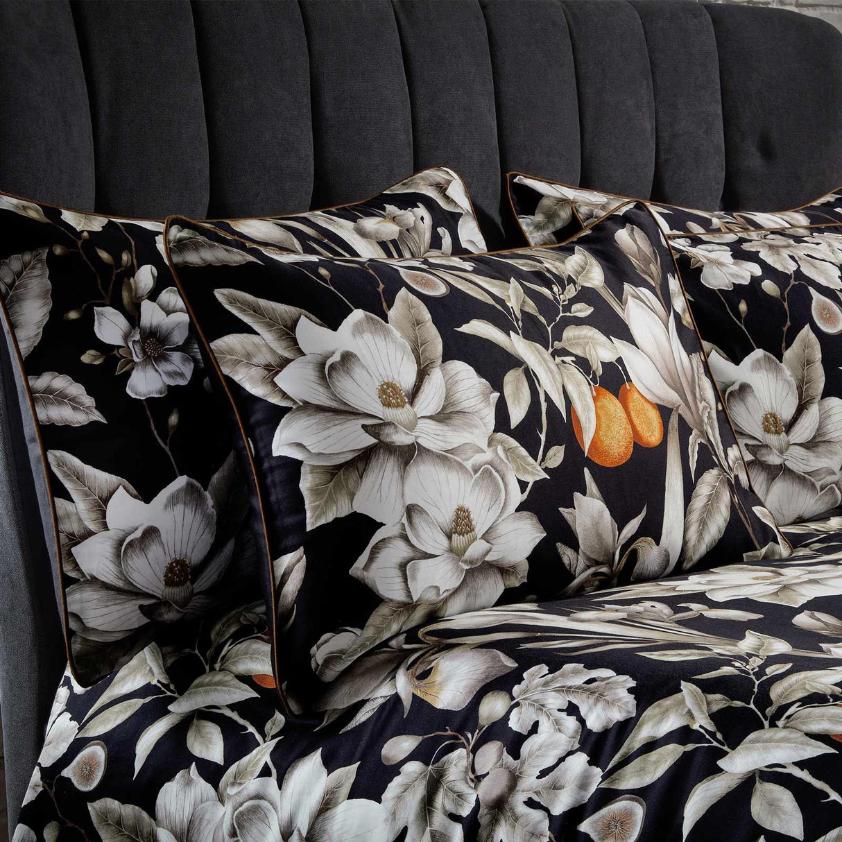 Lavish Floral Noir Cotton Sateen Pillowcase Pair