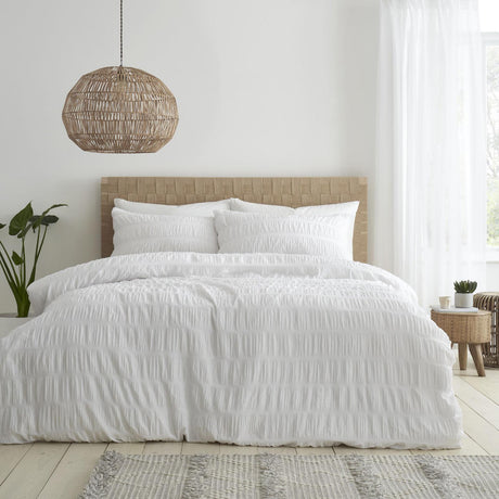 Seersucker White Duvet Cover Set