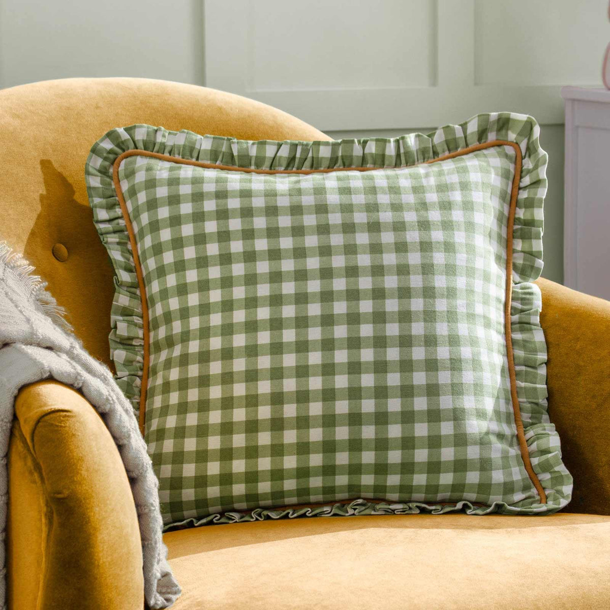 Maude Gingham Reversible Cushion Cover Sage