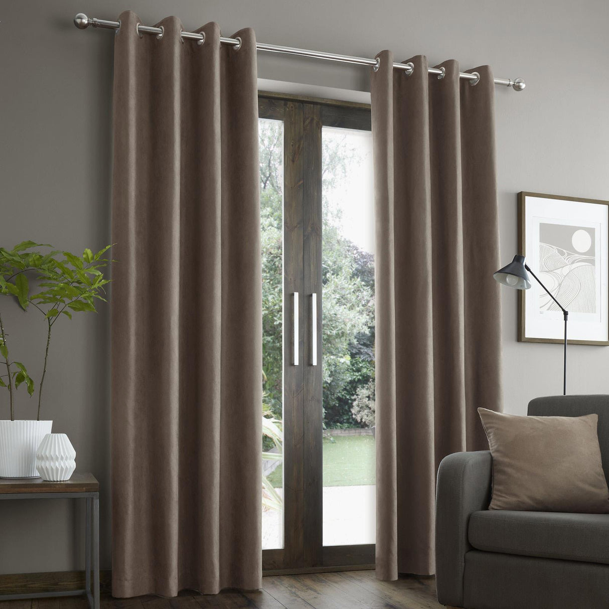 Faux Suede Eyelet Curtains Mink