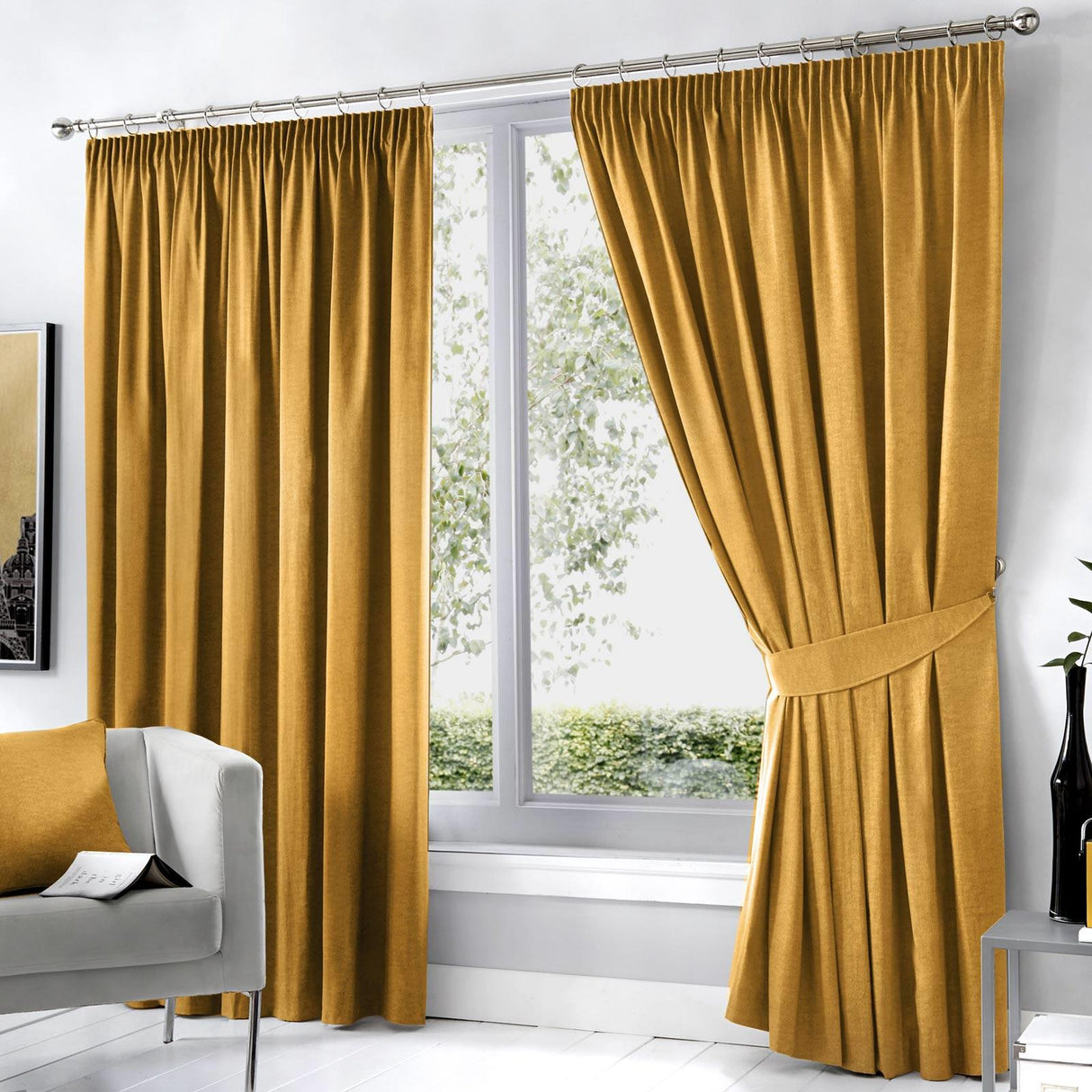 Dijon Blackout Tape Top Curtains Ochre