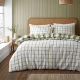 Brushed Seersucker Gingham Duvet Cover Set Olive