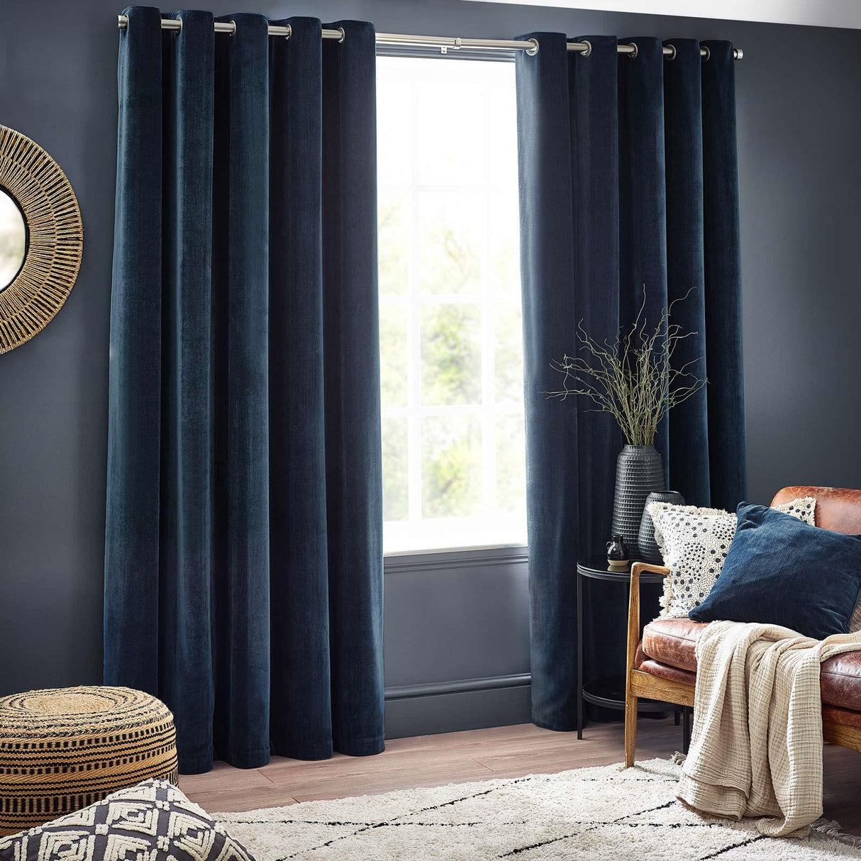 Heavy Chenille Room Darkening Eyelet Curtains