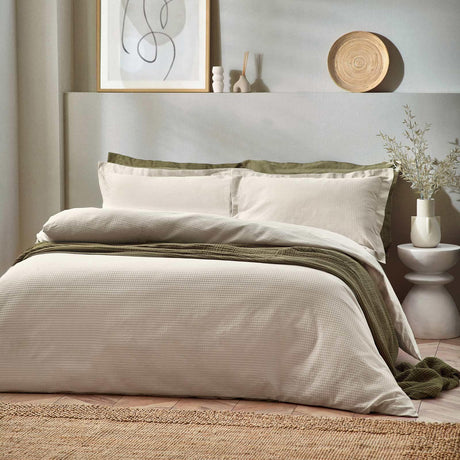 Waffle Textured Cotton Linen Duvet Cover Set