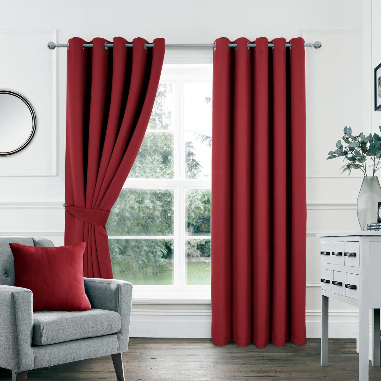 Woven Blackout Eyelet Curtains Red