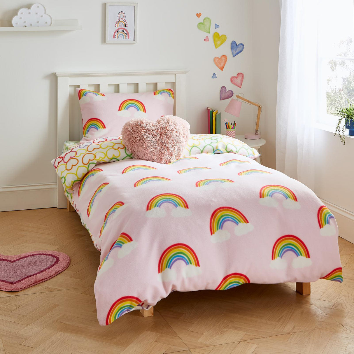 Rainbow Hearts Fleece Duvet Cover Set