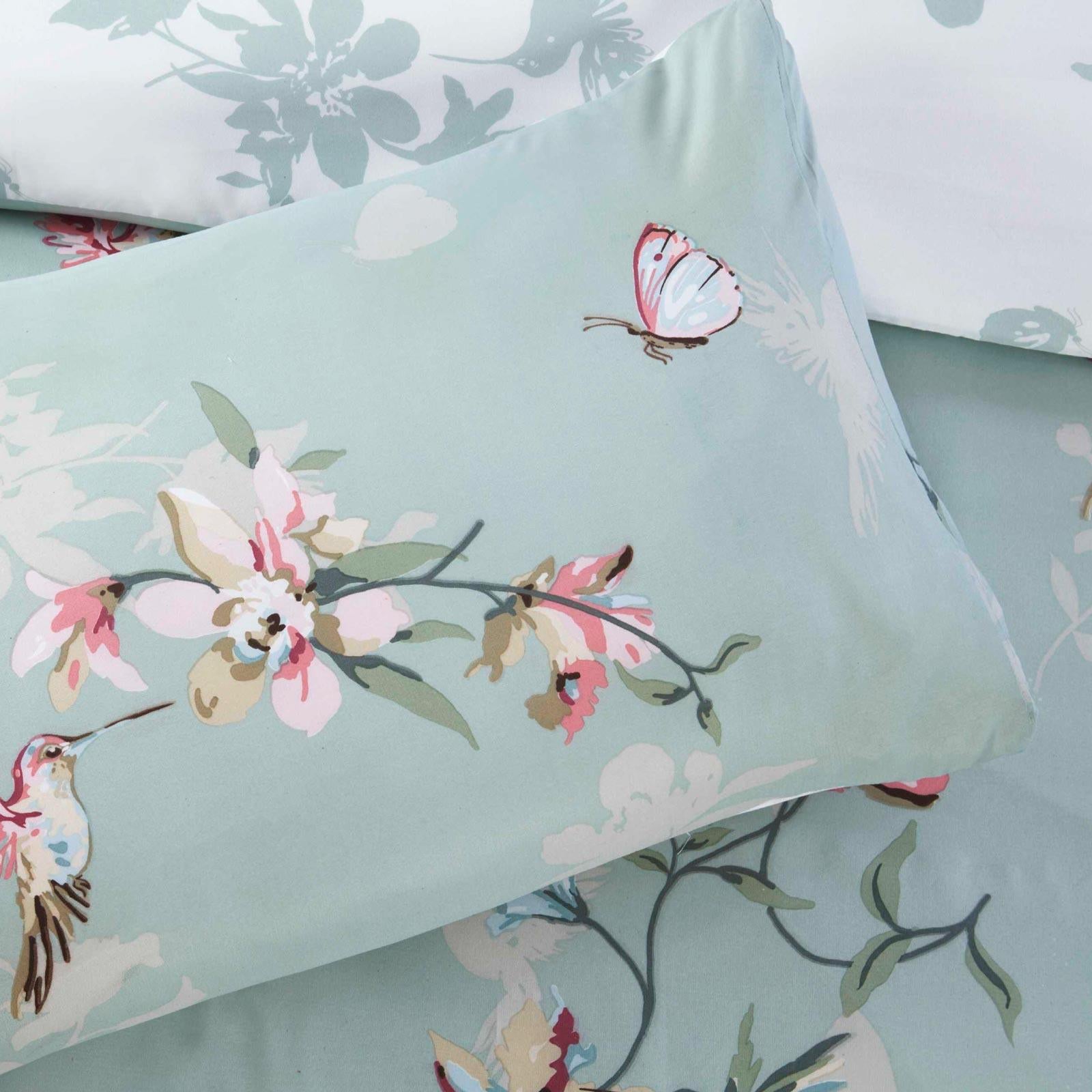 Hummingbird Flower Garden Painting Duvet Cover Set, Blue Green Floral Branch Cotton Quilt Cover, Single Double Queen King All US/AU Sizes shops