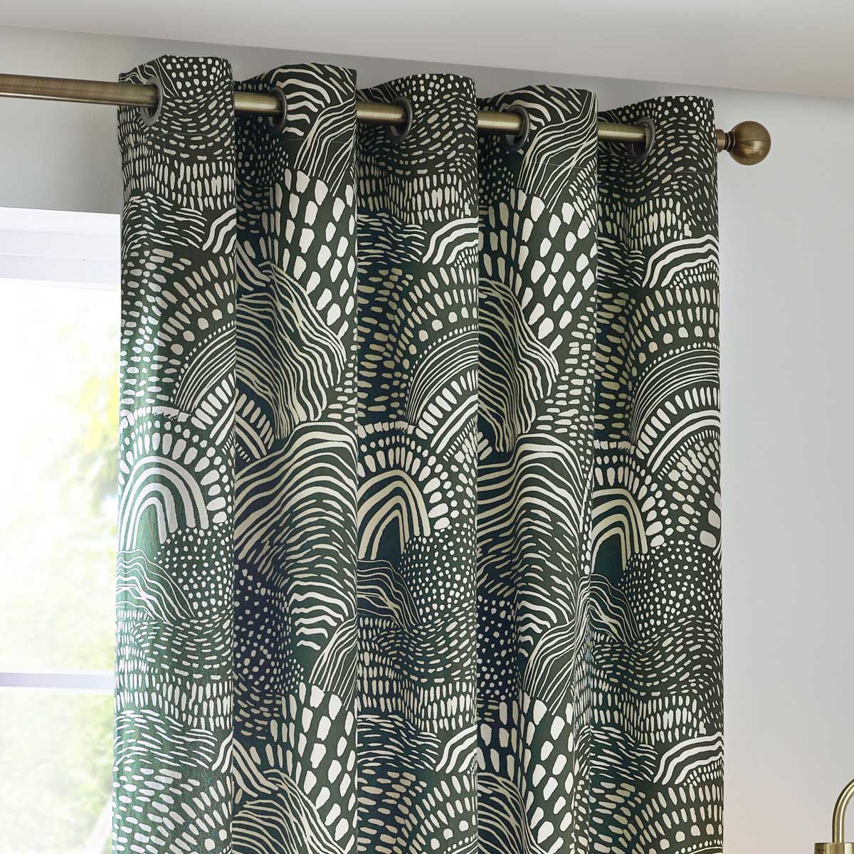 Nola Abstract Eyelet Curtains Olive