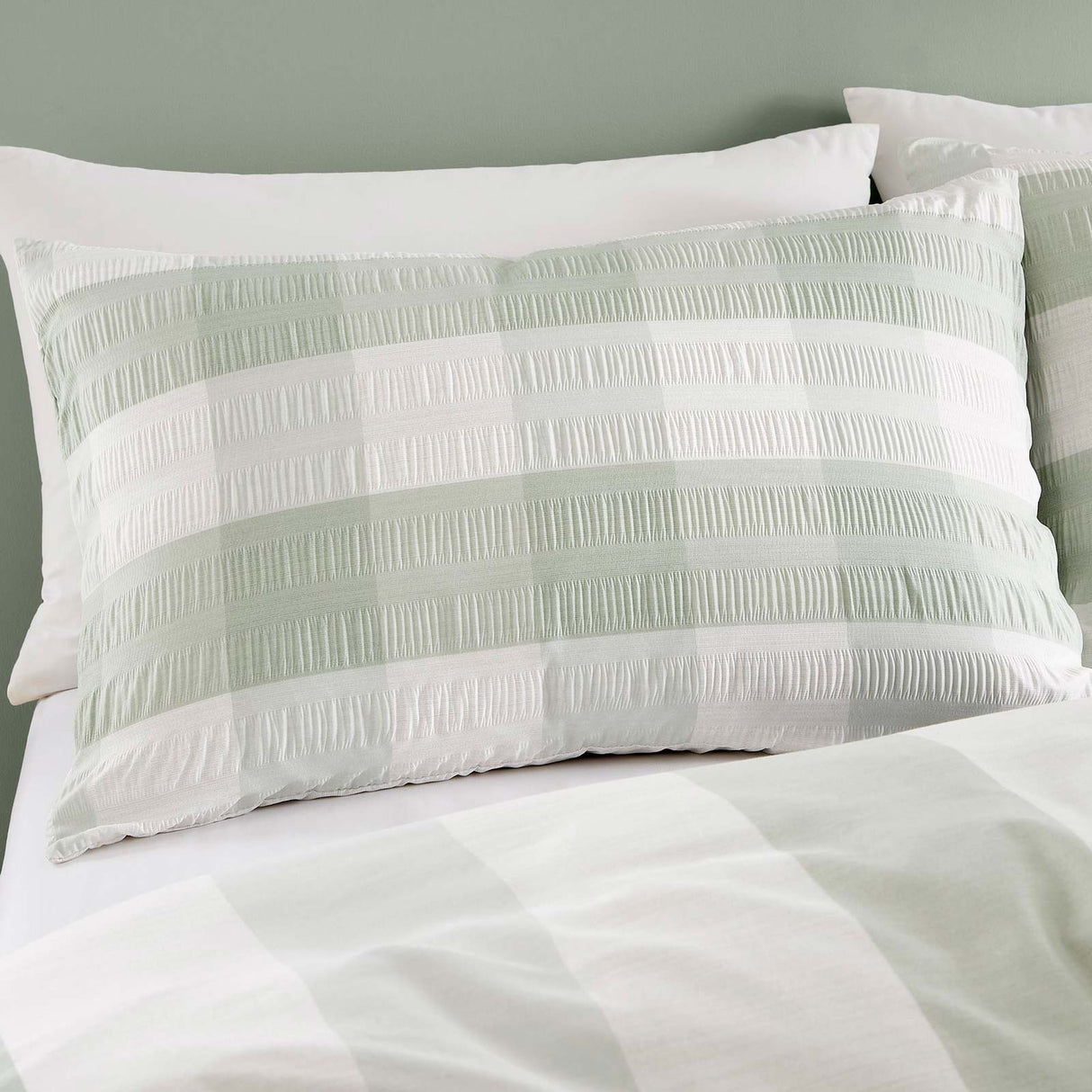 Seersucker Gingham Green Duvet Cover Set