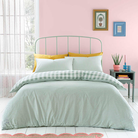 Seersucker Gingham Check Green Duvet Cover Set