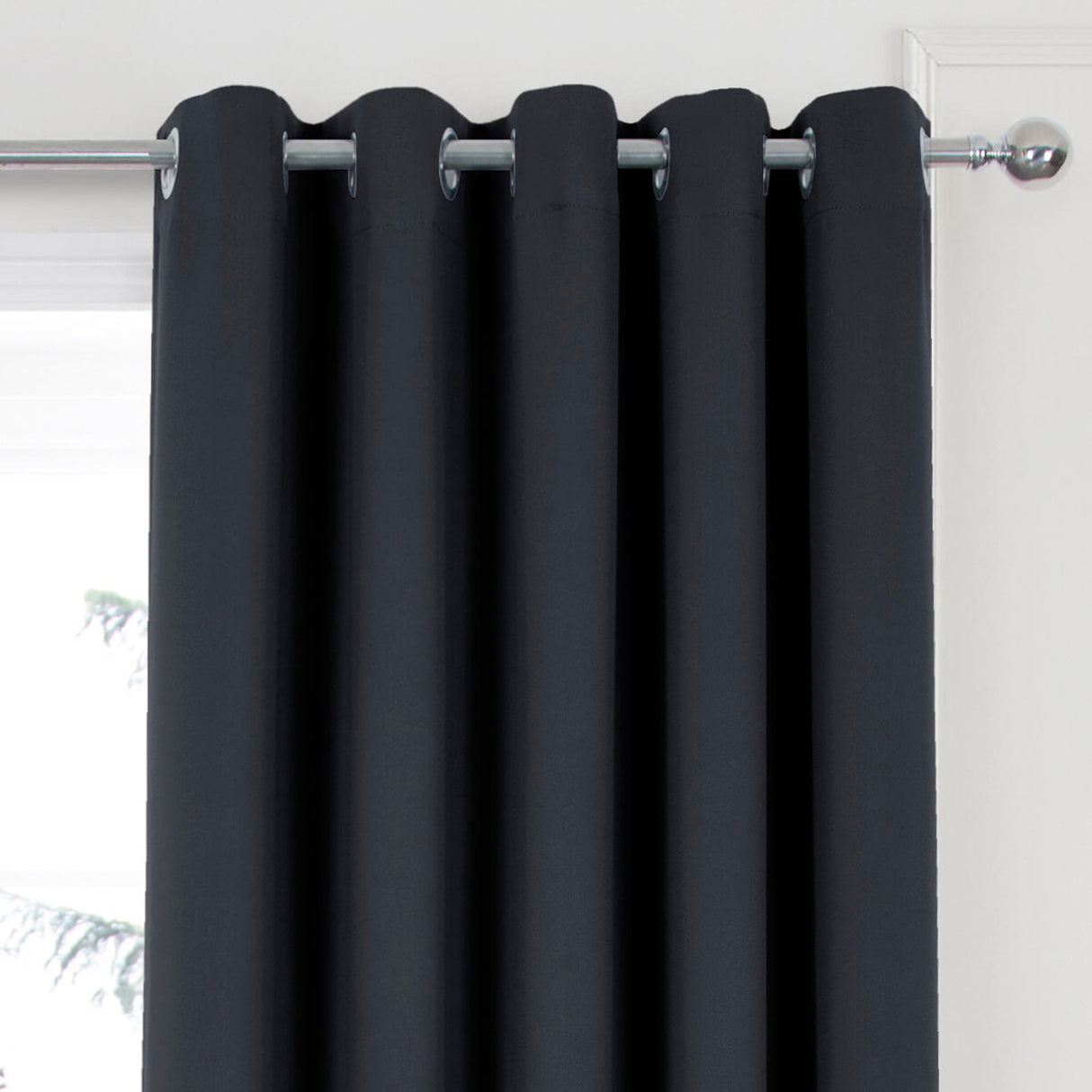 Woven Blackout Eyelet Curtains Black