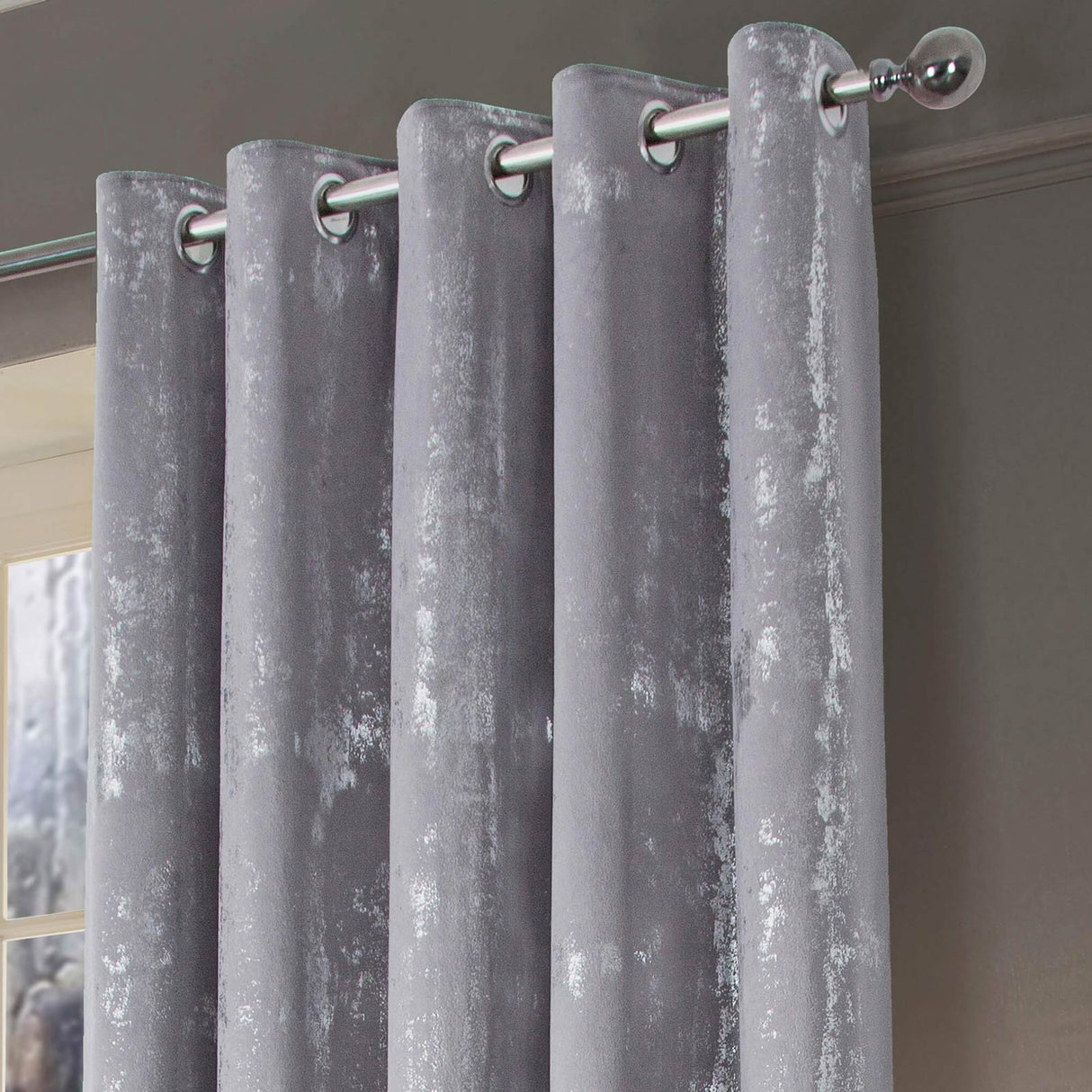 Margo Velour Thermal Eyelet Curtains Grey