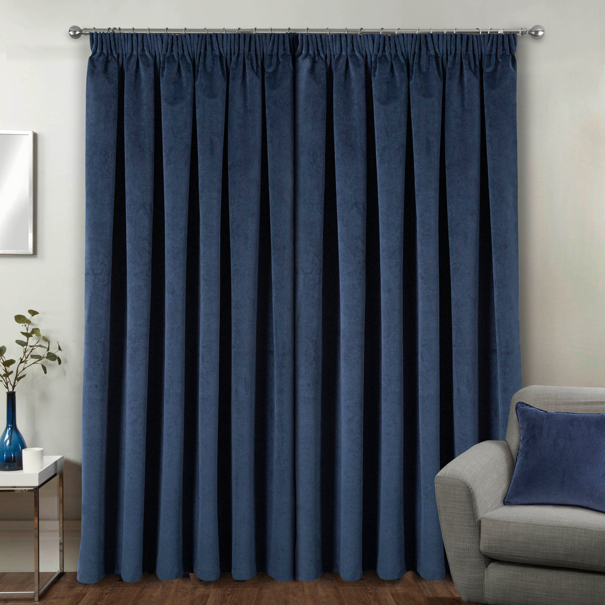 Oxford Velvet Blackout Tape Top Curtains Navy 90" x 90"