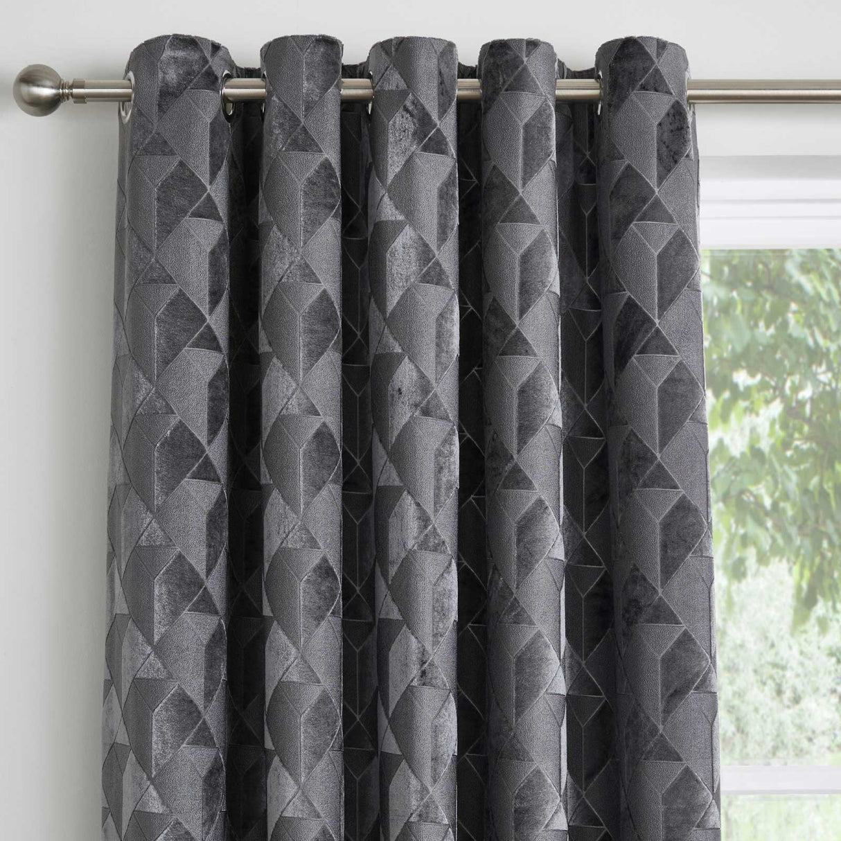 Quentin Velvet Eyelet Curtains Slate