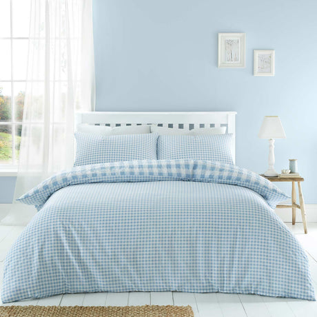 Seersucker Gingham Check Blue Duvet Cover Set