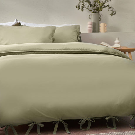 Mallow Bow Tie Soft Duvet Cover Set Sage