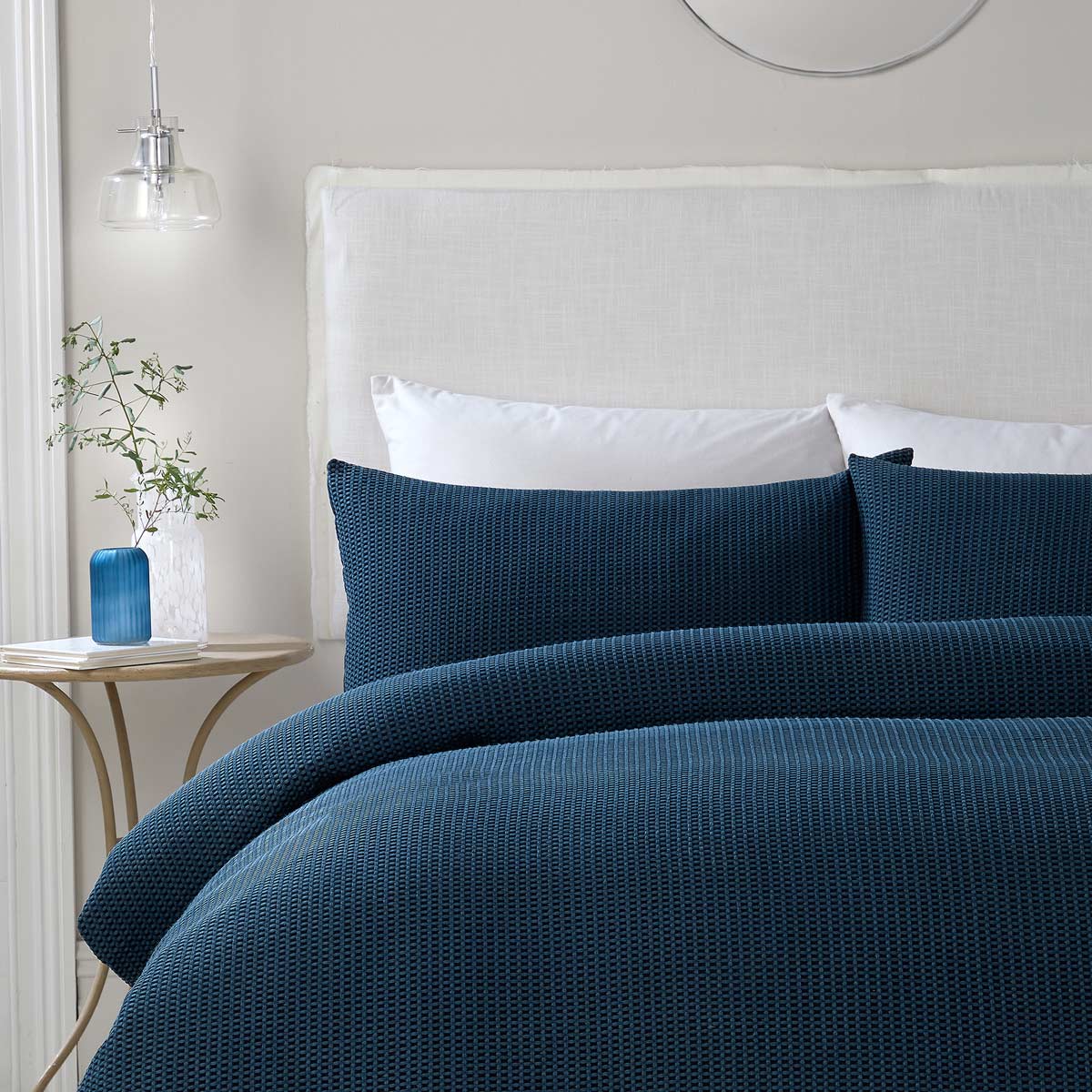 Lindly Waffle Duvet Cover Set Navy